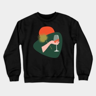 Abstract hand with a glass of wine and leaf Crewneck Sweatshirt